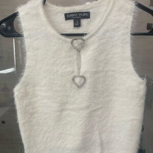White Fuzzy Sleeveless Top
